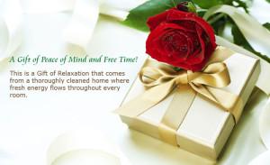 Lilly’s Cleaning Service gift certificate comes in a golden square box that has a red rose on the top.